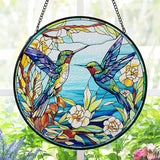 AELS Stained Glass 7.87" Round Suncatcher, Colorful Sun Catcher for Home Garden Window Decor, Window Hanging Ornament Gift for Friends and Family, Blue Feathered Hummingbird