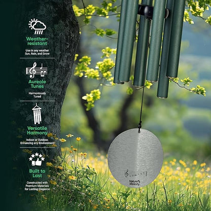 Nature’s Melody Aureole Tunes Wind Chimes – Outdoor Windchime with 6 Tubes Tuned to E Pentatonic Scale, 100% Rustproof Aluminum, Powder Finish & S Hook Hanger for Sympathy, Memorial Gift or Zen Garden
