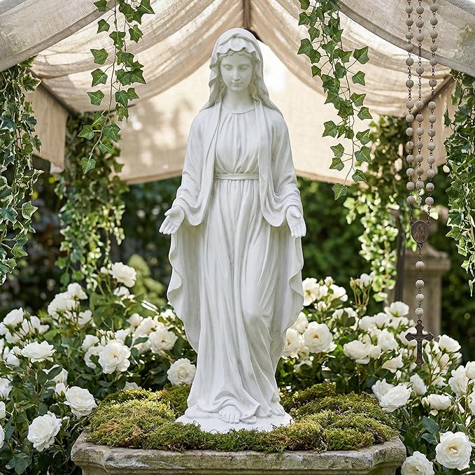 Virgin Mary 29.3 Inch Outdoor Statue Garden Decor Statues Mother Religious Blessed Catholic Mother Mary Yard Patio Deck Home Hallway Entryway Sculpture