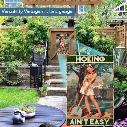 Garden Sign Hoeing Ain't Easy Gardening Wall Art Decoration Yard Indoor Outdoor Decor 8 x 12 Inch