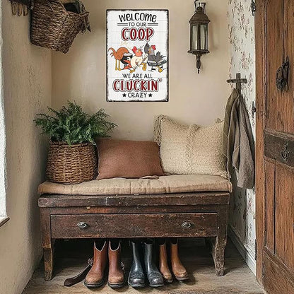 Welcome To Our Coop Funny Chicken Sign-Funny Metal Chicken Tin Sign for Home Farm Chicken Coop Farmhouse Kicthen Garden Decor 8 X 12 Inch