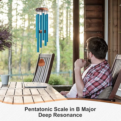 Bursvik Large Aluminium Wind Chimes 37 Inches to Create a Zen Atmosphere Suitable for Outdoor, Garden, Patio Decoration. Classic Wind Chimes with Wind Catcher Suitable as A Gift for Unisex(Blue)