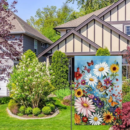 Balgardekor Daisy Flower Garden Flag Double Sided Butterfly Seasonal Floral Yard Ourdoor Decoration 12x18 Inch Outside Small Yard Flag (Butterfly, 18"L x 12"W)