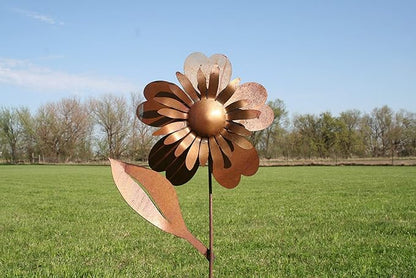 Metal Rustic and Colorful Flower Stakes Ranging from 9.5 to 36 Inches Tall (Sunflower Stake 34" Tall, Naturally Rusted)