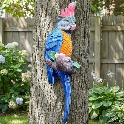 Tropical Hanging Parrot Decor,Real Resin Bird Figurines,Bird Statues,Home Ornament Decor for Tiki Bar,Perfect for Yard Ornaments,Tree Decorations Outdoor,Patio,Lawn,Tree Trunk, Porch
