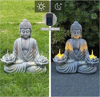 Buddha Statue for Home and Outdoor Decor Solar Powered Flickering LED,Garden Light Zen Meditation Spiritual Room Decor- Buddha Decor Outdoor-Ideas Gifts for Women, Mom