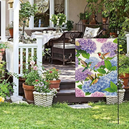 Baccessor Spring Summer Hydrangea Garden Flag 12.5 x 18 Inch Double Sided Burlap Flower Green Leaf Farmhouse Small Yard Flag Summer Holiday Seasonal Outdoor Outside Decoration