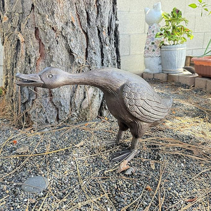 Vintage Cast Iron Goose Statue (18" Tall) - Handcrafted Feather Details, Realistic Garden Lawn Decor, Heavy Duty Outdoor Sculpture HC3267