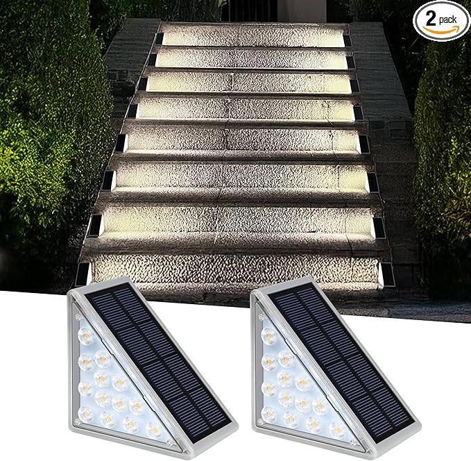 AUDLES LED Solar Step Lights Waterproof Outdoor Stair Lights, Solar Deck Light Outdoor Decor IP67 Solar Decoration Light for Yard, Patio, Garden, Walkways, Front Door, Pathway, Driveway, Porch 2PK
