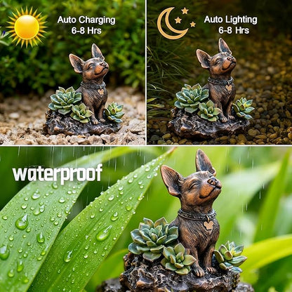 IVCOOLE Solar Dog Statue - Garden Resin Dog Figurine with Solar Lantern & Ourdoor Decorations for Patio Porch Lawn and Yard - Ideal Gift for Dog Lovers, Moms & Grandmas