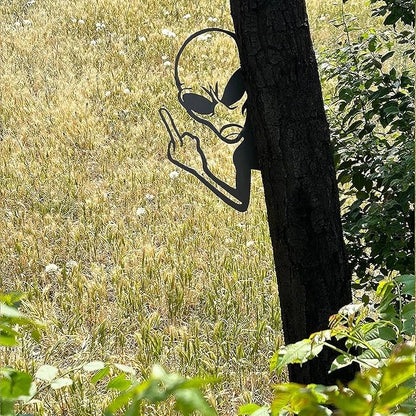 Peek-a-Boo Alien Yard Sign, Funny Peeking Metal Wall Art for Home Fence Garden Fence Patio Yard Farmhouse Outdoor Decor for Sci-Fi Fans & Pranksters, Unique Gift Idea (Middle Finger Alien,S)