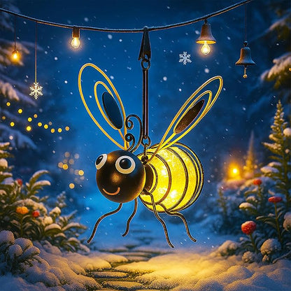 Solar Bee Lights Outdoor – Hanging Metal Bee Lights with Hook, Waterproof Garden Decorations for Yard, Patio & Trees, Winter Holiday Gifts & Outdoor Décor for Women & Kids (Gold-1PC)