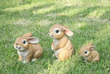 JORAE Bunny Statues Garden Decorations Set of 3 Outdoor Easter Rabbit Figurines for Yard Home Decor Table Animal Sculptures Indoor, Polyresin, Brown