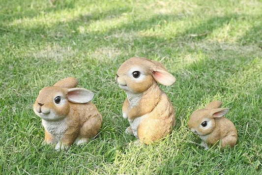JORAE Bunny Statues Garden Decorations Set of 3 Outdoor Easter Rabbit Figurines for Yard Home Decor Table Animal Sculptures Indoor, Polyresin, Brown