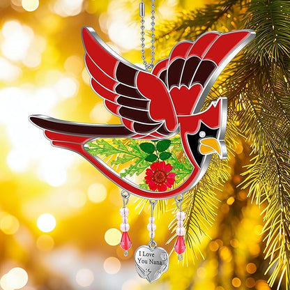 KY&BOSAM Gifts for Nana Cardinal Suncatcher I Love You Nana Stained Glass Suncatchers for Windows Hanging Wind Chime Pressed Flowers and Heart Charm for Mom Grandkids Christmas Decor