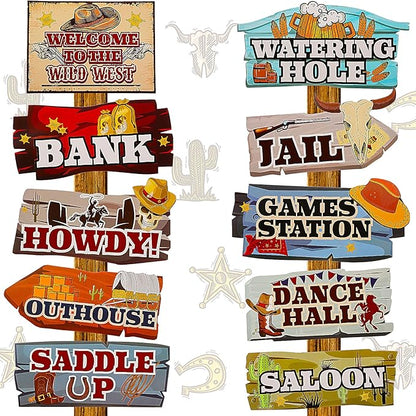Jetec 20 Pieces Western Party Directional Sign Western Cowboy Rodeo Theme Wild West Party Large Yard Sign Cowboy and Cowgirl Decor Welcome Outdoor Wall Supplies Photo Props