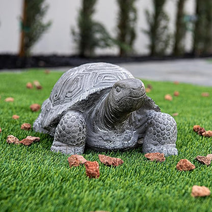 XBrand 16.1" L Grey Polystone Walking Turtle Statue, Indoor Outdoor Décor, Living Room Décor, Turtles Sculptures, Yard Statues