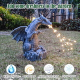 Solar Dragon Garden Statues Outdoor Lights Watering Decor, Resin Dragon Figurine with 30 LED String Lights Lawn Patio Balcony Art Decoration,Housewarming, Birthday,Mothers Day Mom Gifts