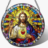 8'' Sacred Heart of Jesus Stained Glass Suncatcher, Stained Glass Window Hanging, Religious Ornament, Christian Home Decor, Gifts for Christmas, Christian Gift, Religious Gift