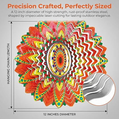 Wind Spinner Colorful Sunflower 12 inch 3D Stainless Steel Laser Cut Metal Double Sided Printing-Hanging Indoor/Outdoor Decorations Yard Gardening Decor,Metal Kinetic Art Ornament Gifts