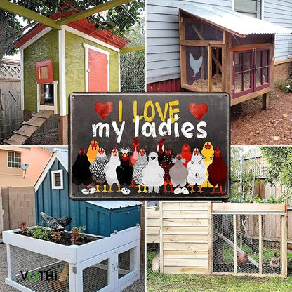 Funny Chicken Coop Signs;I Love My Ladies;Vintage Kitchen Decor for Chicken Owners for Farmhouse Farm Yard Fence Home Kitchen Gardening Outdoor Decor Chicken Signs 8x12 In