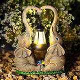Elephant Statue Garden Decor with LED Solar Lights-Set of 2 Good Luck Elephant Outdoor Statue Elephant Gifts for Women Garden Statues for Yard Patio,Porch,Home for Women