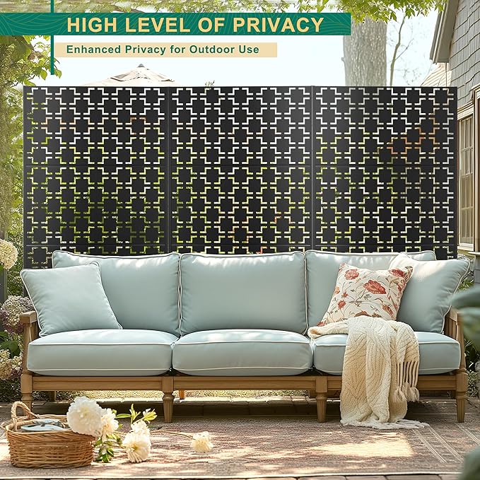 72" H×47" W Metal Privacy Screen Outdoor Privacy Screen Freestanding, Outdoor Privacy Screens and Panels for Patio Lawn Deck(Consists of 3 Panels)
