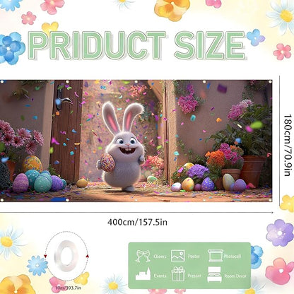 Easter Garage Door Banner Cover, Easter Bunny Colorful Eggs Spring Party Backdrop Decor, Garage Door Cover For Outdoor Yard Holiday Decoration (Cute Bunny)