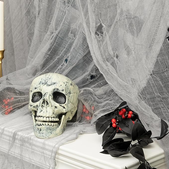 RunNico 400x36 Inch Large Size Gray Halloween Creepy Gauze Cloth Decoration,Spooky Fabric Cloth,Halloween Haunted Cheesecloth for Drapes,Stairway Decor,Outdoors Doorways Decorations