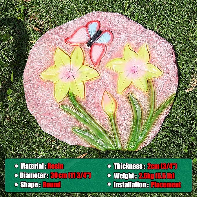 Stepping Stone Decorative Step Stones That Stake Into The Ground, Landscaping Stepping Stone/Walkway Tiles, Yard Decor Pathway Pavers Stones Ornaments(Pink)