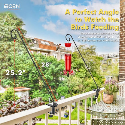 iBorn Deck Hook for Bird Feeder, Hummingbird Feeder Hanger for Deck Railing, Heavy Duty Deck Hanger for Outdoors Hanging, 360° Rotatable Arm, Solid Wire, 28 Inch, Pack of 2