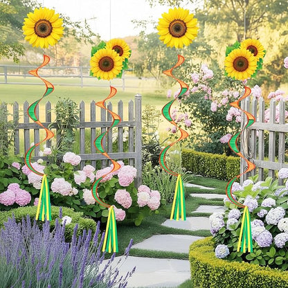 Gerrii 4 Pcs Spring Sunflower Windsock for Outside Sunflower Wind Spinner Hanging Decor Springtime Wind Twister Windmill for Yard Garden Patio Home Supply