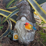 Mood Lab Garden Gnome - Stone Gnome Figurine - 9.1 Inch Tall Lawn Statue with Bird - for Outdoor or House Decor