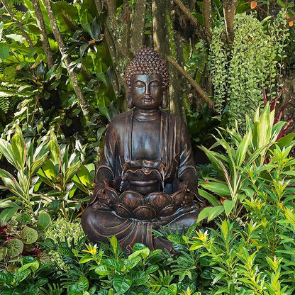 Glitzhome Buddha Statue 28" H, Outdoor Buddha Large Statue Zen Style Buddha Fountian with LED Light & Pump Polyresin Outdoor Floor Freestanding Fountain Garden Buddha Sculptures & Statues Lawn Décor