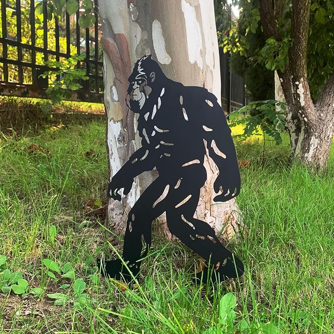 Bigfoot Peek Decorative Garden Stake Sasquatch Metal Silhouette Sign Standout Sculpture Decor Outdoor Yard Patio Lawn Big Foot Gifts 17x11.4 in