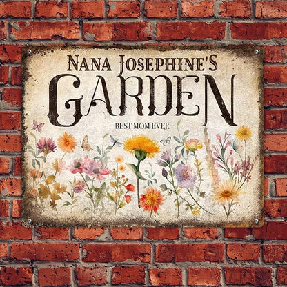 Custom Garden Signs Personalized Metal Tin Sign for Women, Retro Hummingbird Metal Sign for Outdoor, Patio, Yard Home Decor Gift for Mothers Day, Grandmas, and Gardening Lovers (For MOM 02)