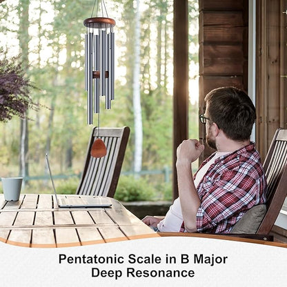 Bursvik Large Aluminium Wind Chimes 37 Inches to Create a Zen Atmosphere Suitable for Outdoor, Garden, Patio Decoration. Classic Wind Chimes with Wind Catcher Suitable as A Gift for Unisex(Blue Grey)
