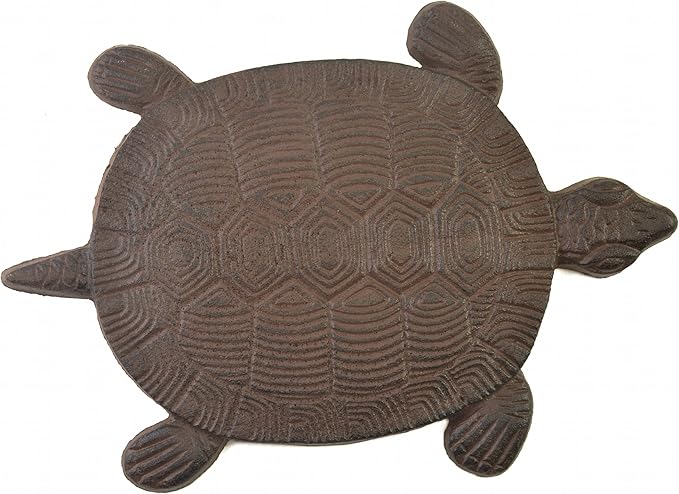 13" Cast Iron Turtle Stepping Stone – Heavy-Duty Rustic Brown Garden Paver, Decorative Outdoor Pathway Stone, Textured Design for Yard, Lawn, and Landscaping