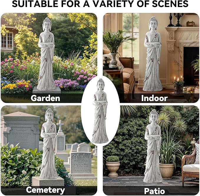 42" Extra-Large Buddha Outdoor Statue with Birdfeeder, Tall Zen Meditative Buddha Figures, Durable Weatherproof MGO Sculpture for Garden, Patio, Yard, Porch or Indoor Home Decor