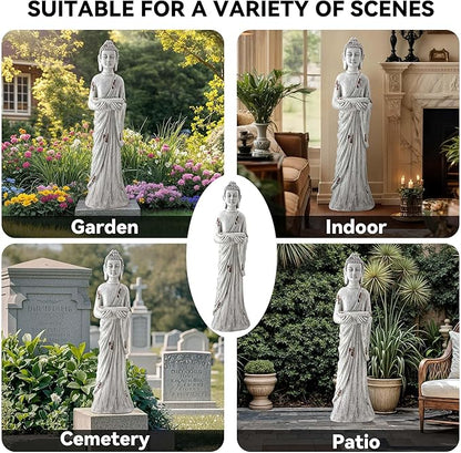 42" Extra-Large Buddha Outdoor Statue with Birdfeeder, Tall Zen Meditative Buddha Figures, Durable Weatherproof MGO Sculpture for Garden, Patio, Yard, Porch or Indoor Home Decor