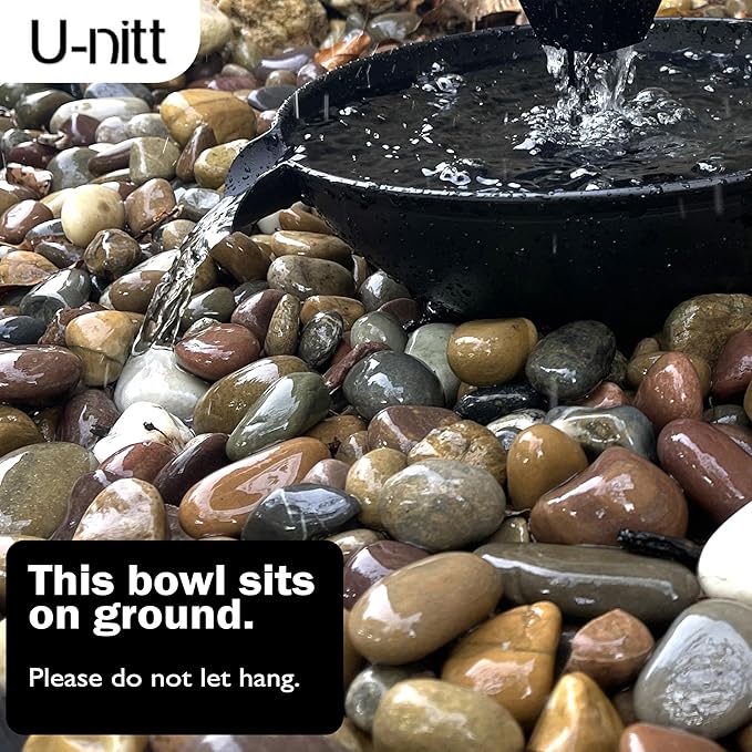 U-nitt 12" Spill Bowl Downspout Catch Basin for Rain Chain Anchoring & Stake | Rainwater Collection for Roof |Gutter Catch Basin | Good for Water Fountain & Birdbath | Black | Handles Heavy Rain