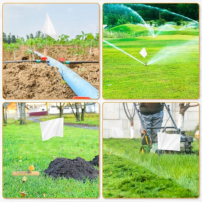 IKAYAS 4 * 5 * 15 Inch PVC Small Lawn Marking Flags - 50 Pack Garden, Survey and Irrigation Yard Markers