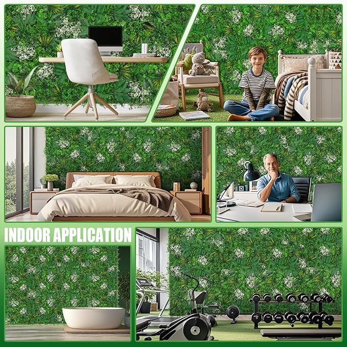 Grooy 20"X20" Artificial Grass Wall, 8PCS Boxwood Panels UV-Protected Faux Grass Backdrop Wall,Greenery Privacy Hedge Screen for Outdoor Garden Patio, Indoor Party Balcony Fence Decor