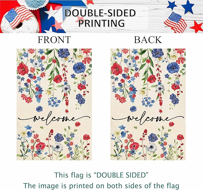 Baccessor 4th of July Patrioctic House Flag 28 x 40 Inch Double Sided God Bless America Memorial Day Floral Large House Flag Vertical Summer Seasonal Usa Yard Outdoor Outside Decoration