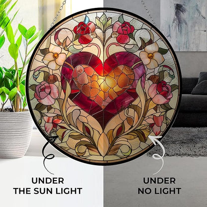 Valentine Heart Stained Glass Window Hanging Window Suncatcher 12" Glass Panel with Metal Chain Sun Catchers Wall Art Home Decor Gift for Women Mother's Day