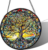 Stained Glass Sun Catcher,Tree of Life Glass Window Hanging Garden Decor,Sun Catchers Indoor Window,Whimsical Decoration for Home Backyard Patio Lawn Porch with 6.3 INCH