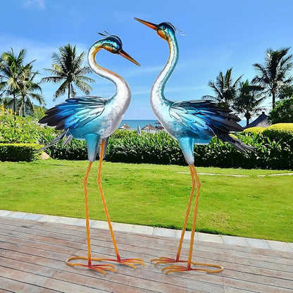 Shorayn Metal Crane Garden Statue, Garden Sculptures & Statues, Crane Ornaments Yard Art for Backyard Patio Lawn Decorations (Blue)