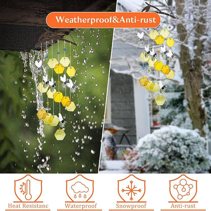YU FENG 20" Bee Wind Chime for Outside Honeycomb Bees Decorative Hanging Suncatcher for Garden Patio Yard Ornament for Christmas Tree