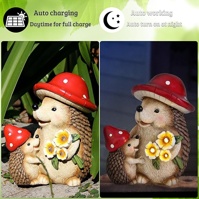 Smadeer Solar Hedgehog Garden Statue Lights for Outdoor Decor, Resin Hedge hog Figurine Lighting Decorations, Patio Yard Lawn Ornaments Birthday Gifts for Women Mom Grandma