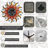COOZZUHOUR 25 Inch Metal Sun Outdoor Shaped-Clock with Thermometer and Hygrometer Combo, Battery-Powered 10-inch Waterproof Dial and Silent Quartz Movement for Home Decorative Gifts(Orange)